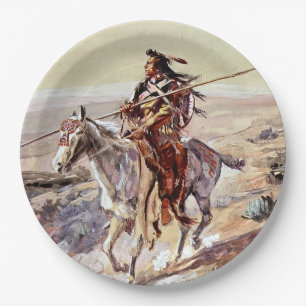 „Indianer mit Speer“ Cowboy-Kunst von Charles Russ Pappteller