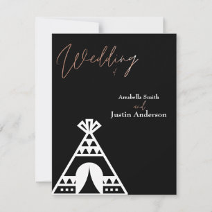 Indianer-Tipi-Symbol Schwarz Weiß Hochzeit Einladung