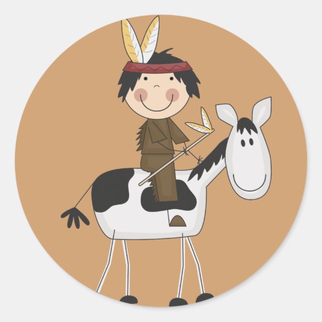 Indianer über Pferdeschirme und Geschenke Runder Aufkleber (Vorderseite)