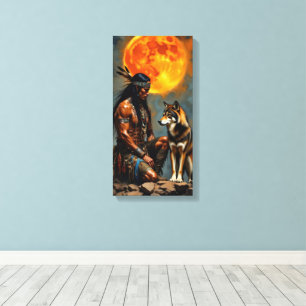 Indianer und Wolf Leinwanddruck
