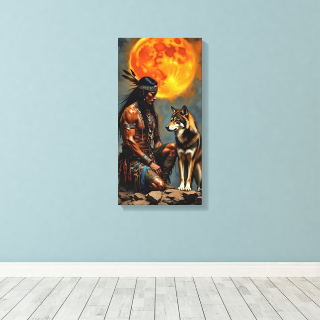 Indianer und Wolf Leinwanddruck (Insitu (Holzboden))