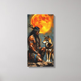 Indianer und Wolf Leinwanddruck