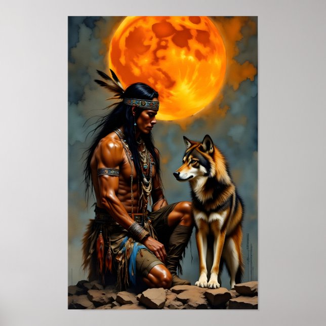 Indianer und Wolf Poster (Vorne)