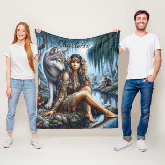 Indianer und Wolf teilen Mondlicht Fleecedecke