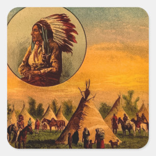 Indianer Vintage-Magie-Laternenbild Quadratischer Aufkleber