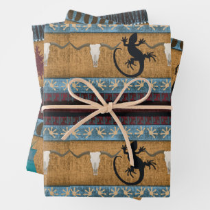 Indianeramerikaner Gecko, Buffalo und Owl Geschenkpapier Set