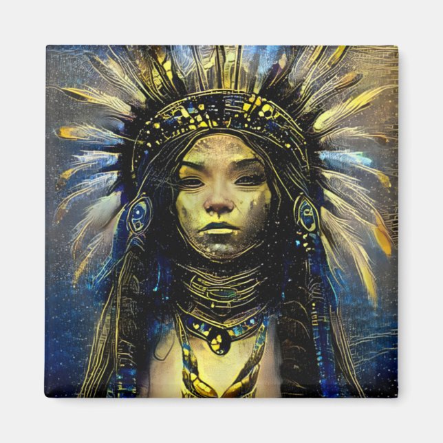 Indianeramerikaner - Gold Feather Magnet (Vorne)