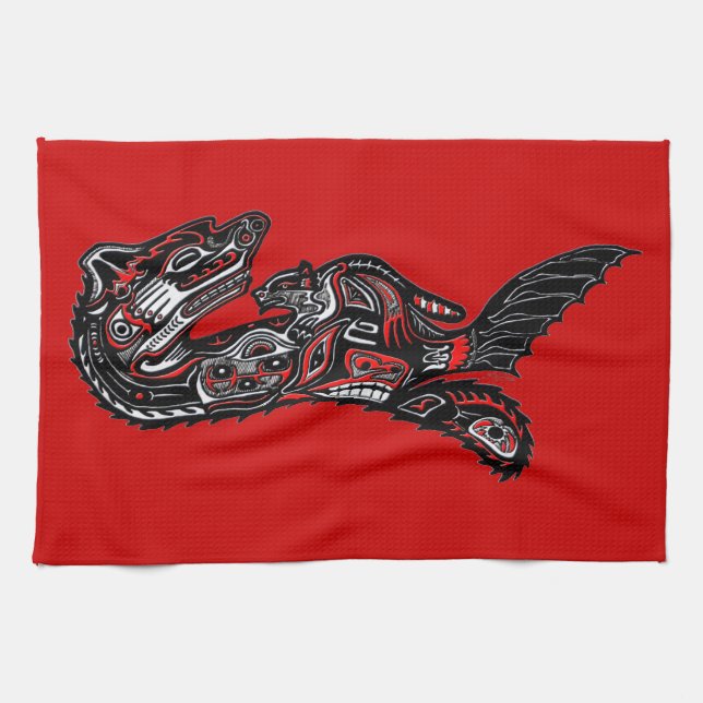 Indianeramerikaner Haida Art Otter Illustration Geschirrtuch (Horizontal)