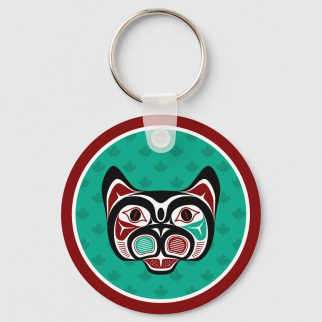 Indianeramerikaner Red Black Green Haida Art Kitty Schlüsselanhänger (Vorderseite)