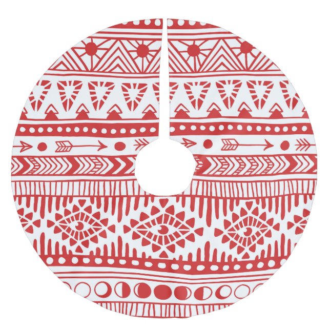 Indianeramerikaner: Red Ink Doodle. Polyester Weihnachtsbaumdecke (Vorderseite)