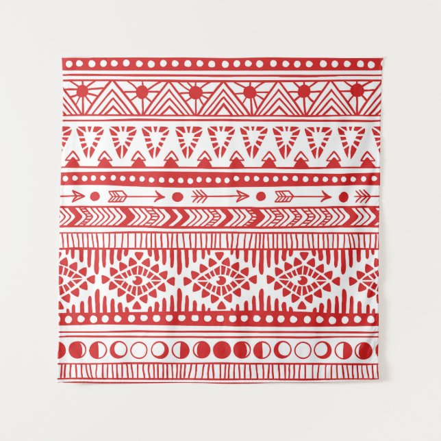 Indianeramerikaner: Red Ink Doodle. Wandteppich (Vorderseite)