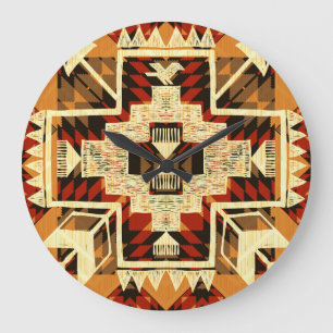 Indianeramerikaner, Vintag handGezeichnet Abstrakt Große Wanduhr