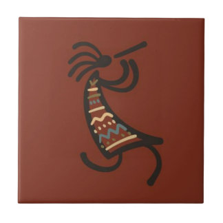 Indianeramerikanerin Kokepelli Dancer Dark Red Fliese