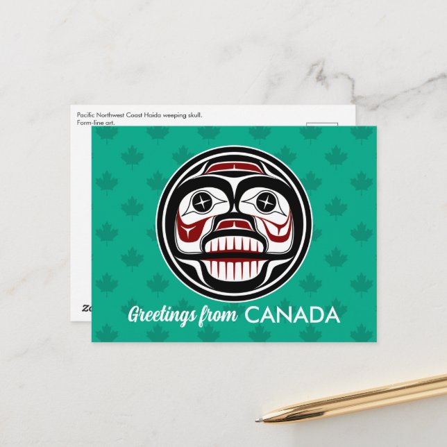 Indianeramerikanisch Rotes Schwarzes Haida Art Wee Postkarte (Vorderseite/Rückseite Beispiel)