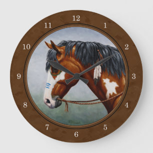 Indianerbucht Pinto Horse Brown Große Wanduhr