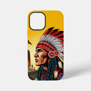 Indianerhäuptling auf wilde Landschaft Sonnenunter iPhone 12 Mini Hülle