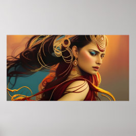 Indianerin farbenfrohe rote blaue Juwelen Poster