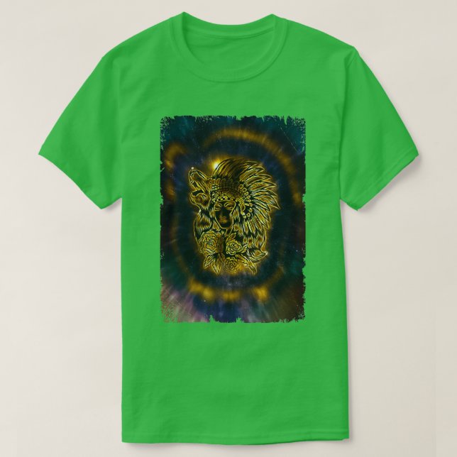 Indianerin Galaxy Howling Wolf T-Shirt (Design vorne)