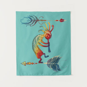 Indianerin Kokopelli mit zwei Federn 1 Wandteppich