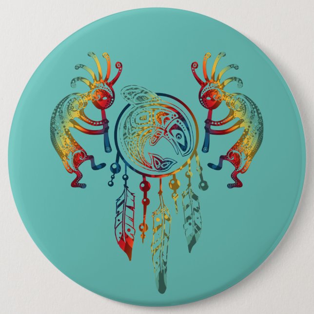 Indianerin Kokopelli Whale Dreamcatcher 1 Button (Vorderseite)