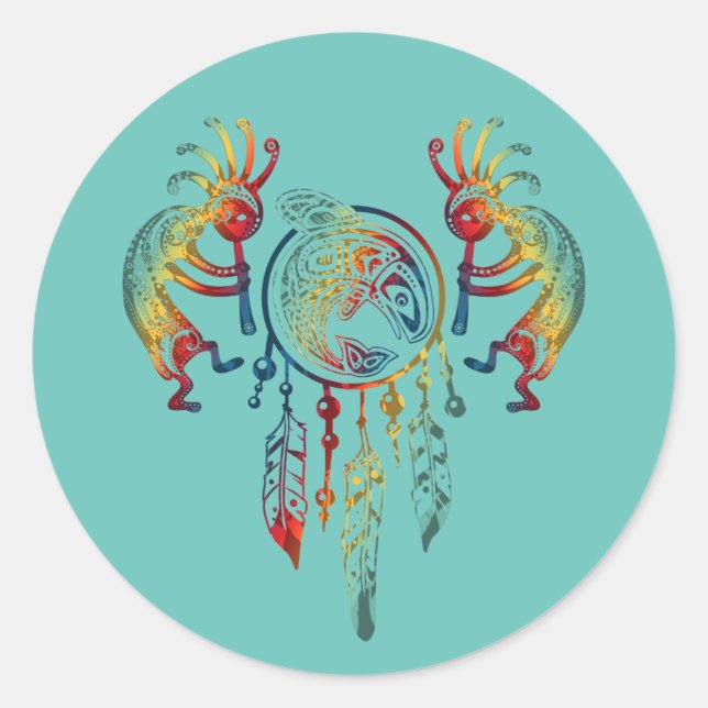 Indianerin Kokopelli Whale Dreamcatcher 1 Runder Aufkleber (Vorderseite)