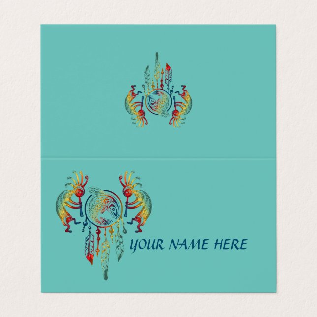 Indianerin Kokopelli Whale Dreamcatcher 1 Visitenkarten (Außenseite Aufgefaltet)