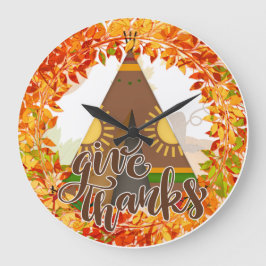 Indianerin Tipi - Danke Große Wanduhr