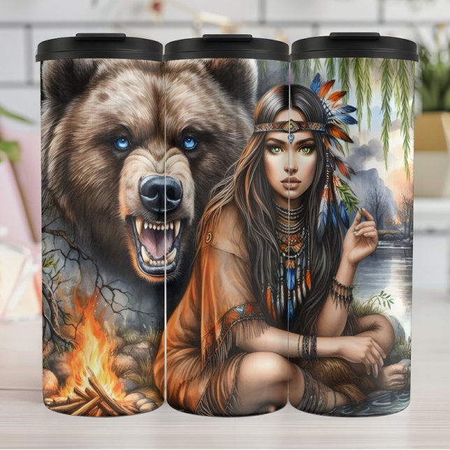 Indianerinnen und Grizzlybär Thermosbecher (Von Creator hochgeladen)