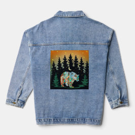 Indianerischer Bär in Holz, Denim Jacket Jeansjacke