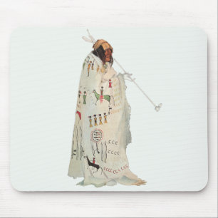 Indianerkrieger mit Pfeife Porträt von Karl Bodmer Mousepad