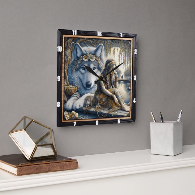 Indianerlied: Wind durch antike Zeit Quadratische Wanduhr (Büro)