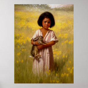 Indianermädchen mit Kaninchen Poster