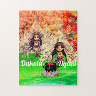Indianermädchen mit Waldtieren Puzzle