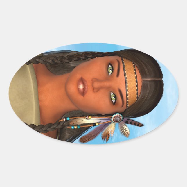 Indianermädchen Ovaler Aufkleber (Vorderseite)