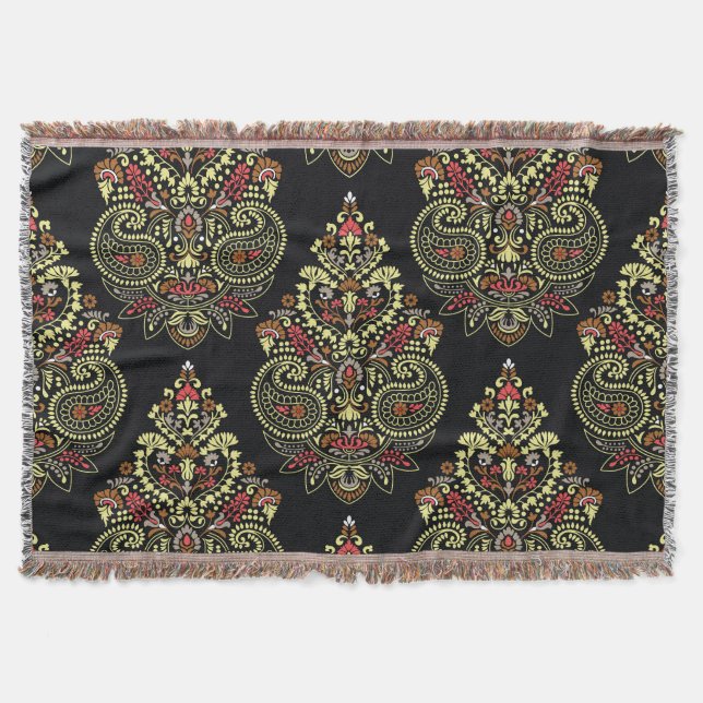 Indianerpaisley, geometrischer schwarzer Hintergru Decke (Vorderseite)