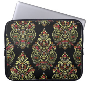 Indianerpaisley, geometrischer schwarzer Hintergru Laptopschutzhülle