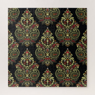 Indianerpaisley, geometrischer schwarzer Hintergru Puzzle