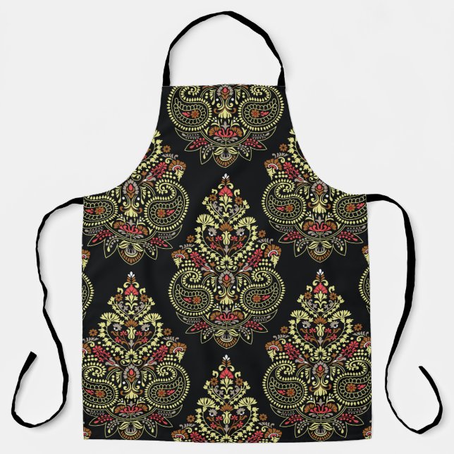 Indianerpaisley, geometrischer schwarzer Hintergru Schürze (Vorderseite)
