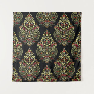 Indianerpaisley, geometrischer schwarzer Hintergru Wandteppich
