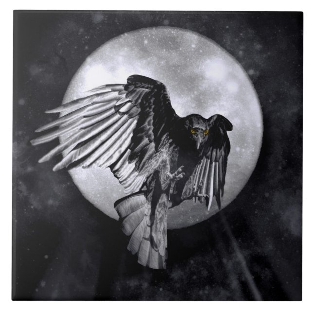 Indianerraven oder Crow und Moon Fliese (Vorderseite)