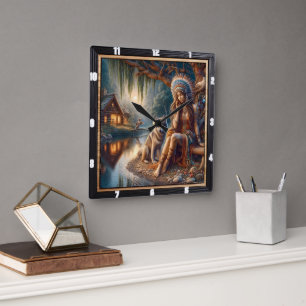 Indianerreservat: Flussmorgendlicher Quadratische Wanduhr