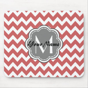 Indianerrot Zickzack floral Grau Monogramm Mousepad