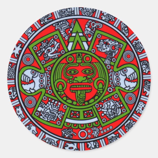 Indianerstamm Mexiko Aztec Sun Dial Hispanic Latin Runder Aufkleber (Vorderseite)