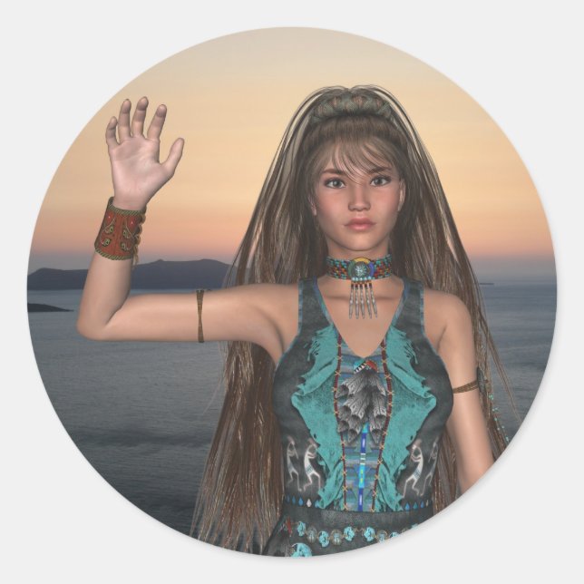 Indianersticker Runder Aufkleber (Vorderseite)