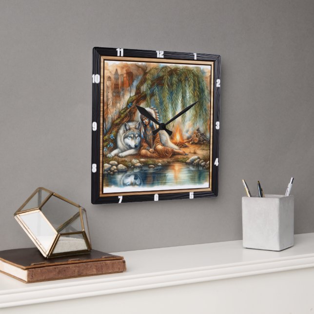 Indianerwald : Ein Moment der Stille Quadratische Wanduhr (Büro)