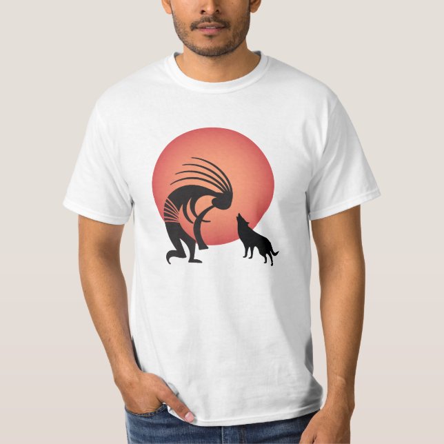 Indianerwolf Moon Kokopelli T - Shirt (Vorderseite)