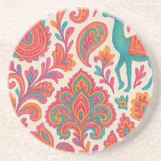 indianisch-böhmische Sinti und Roma-Stil Aquarell Getränkeuntersetzer (Vorne)