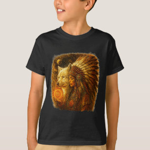 Indianische amerikanische Ureinwohnerin mit weißem T-Shirt