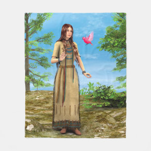 Indianische Frau Waldvogel-Kunst Fleecedecke