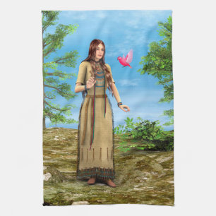 Indianische Frau Waldvogel Kunst Küchentuch